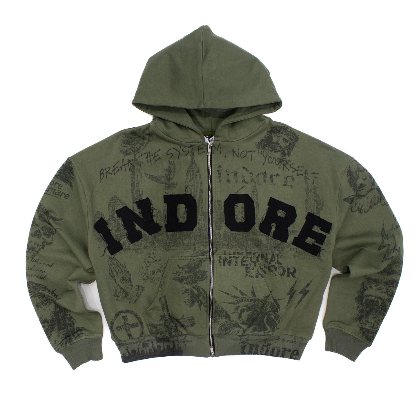 BREAK THE SYSTEM ZIP UP - OLIVE GREEN