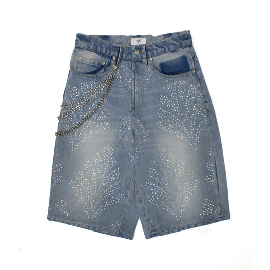 RHINESTONE JEAN SHORTS - LIGHT BLUE