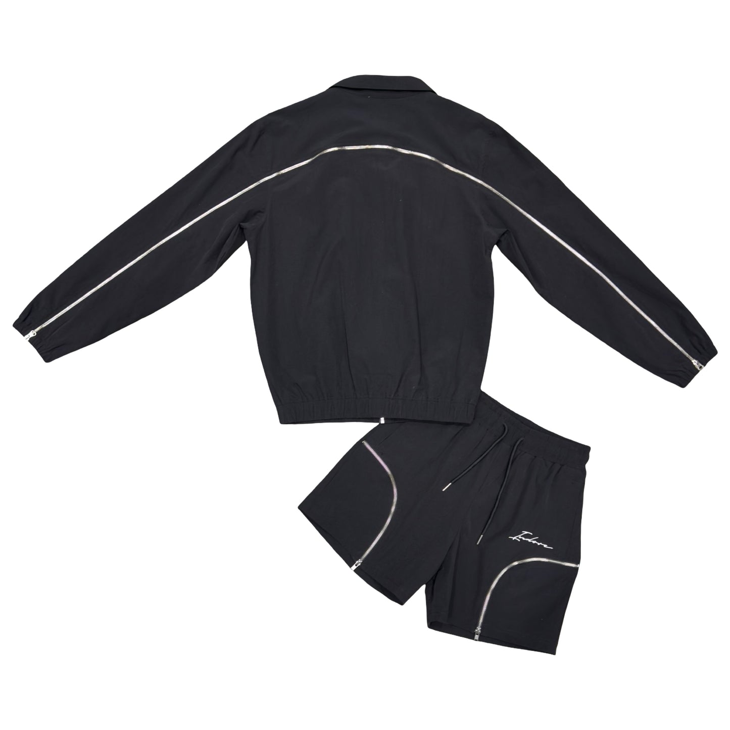 SIGNATURE NYLON ZIP SHORT SET - BLACK