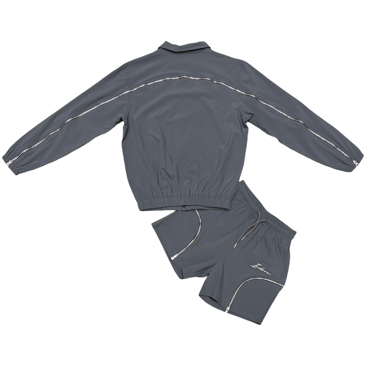 SIGNATURE NYLON ZIP SHORT SET - GRAY