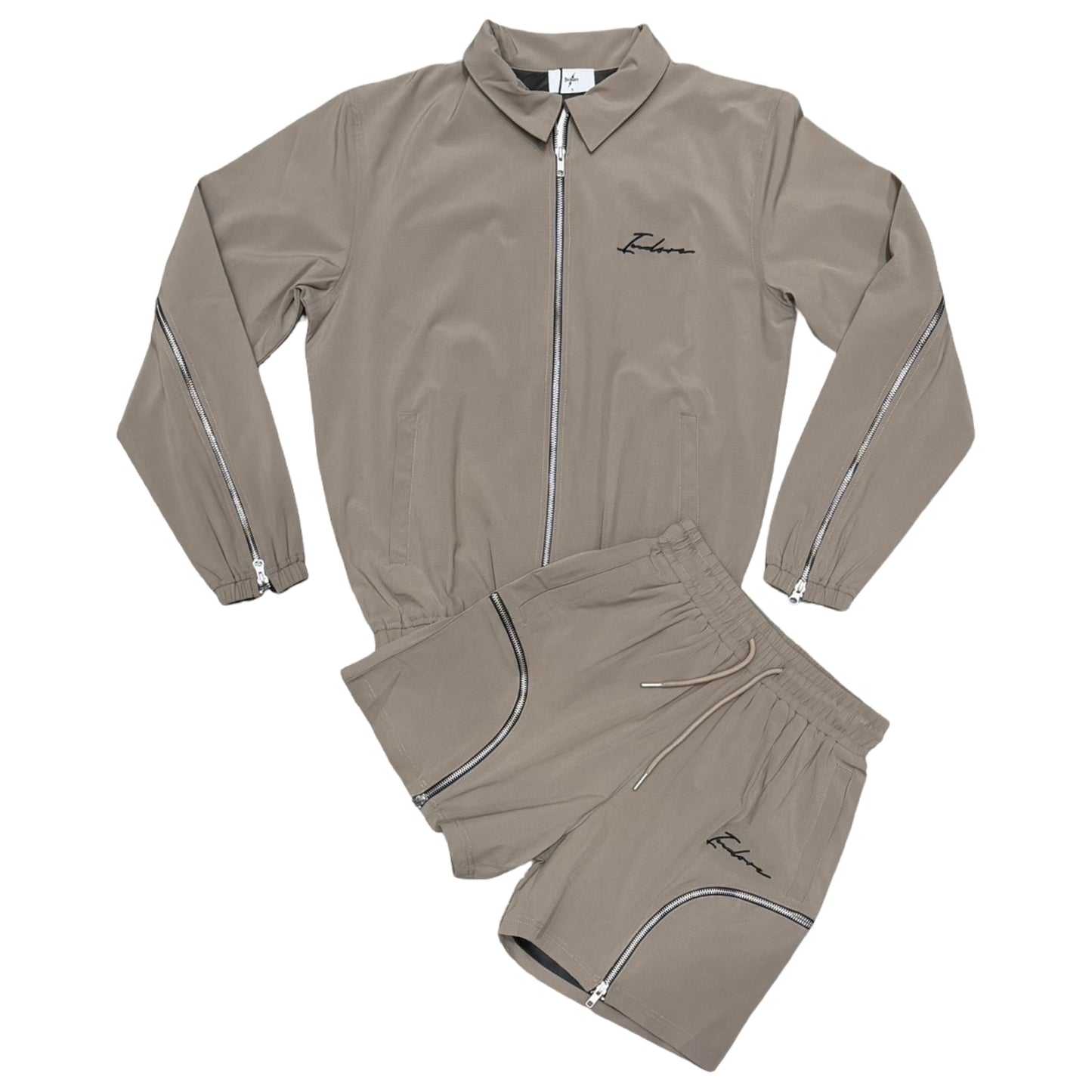 SIGNATURE NYLON ZIP SHORT SET - KHAKI