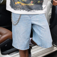 RHINESTONE JEAN SHORTS - LIGHT BLUE