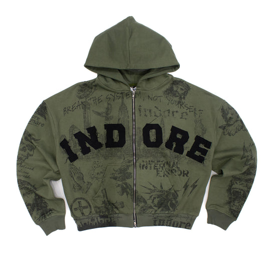 BREAK THE SYSTEM ZIP UP - OLIVE GREEN
